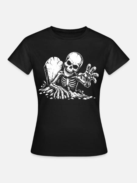 Halloween Skelett Grabstein - Frauen T-Shirt - Schwarz