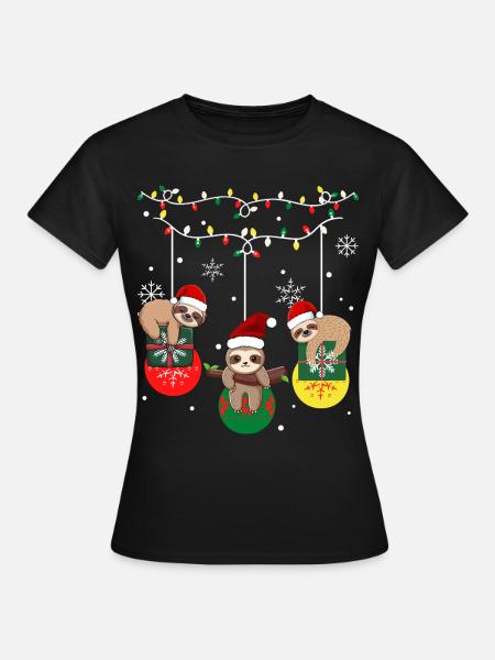 Faultier-Weihnachten - Frauen T-Shirt - Schwarz