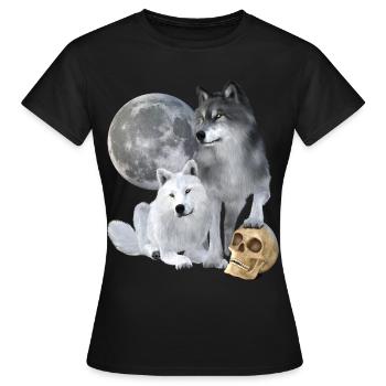 Loups, blancs, gris, lune, crâne - T-shirt Femme - noir - Devant - AI Model Female 172 dark (172cm)