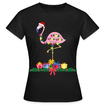 Flamant rose Noël. Cadeau de Noël - T-shirt Femme - noir - Devant - AI Model Female 172 dark (172cm)