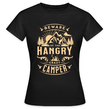 Attention au campeur affamé - T-shirt Femme - noir - Devant - AI Model Female 172 dark (172cm)