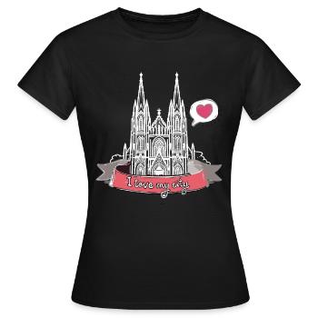 Cologne Cathédrale, Cologne,Cologne Amour, Cœur, Ville, Cologne - T-shirt Femme - noir - Devant - AI Model Female 172 dark (172cm)