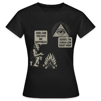 Homme des cavernes Dieu du feu Humour - Désolé, je suis bas en ce moment - T-shirt Femme - noir - Devant - AI Model Female 172 dark (172cm)