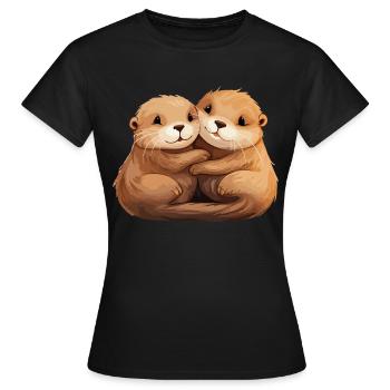 Loutre Amour Étreindre Se Tenir La Main Câlin - T-shirt Femme - noir - Devant - AI Model Female 172 dark (172cm)