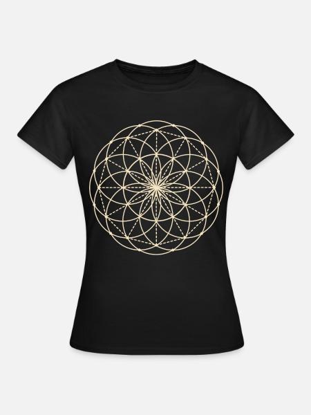 Heilige Geometrie Blume - Frauen T-Shirt - Schwarz