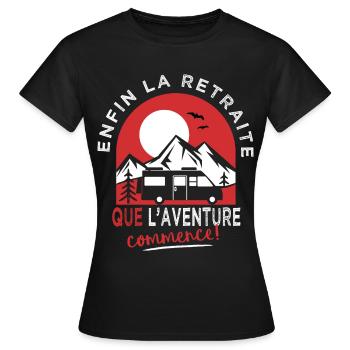 Enfin la Retraite camping car Humour retraité - T-shirt Femme - noir - Devant - AI Model Female 172 dark (172cm)