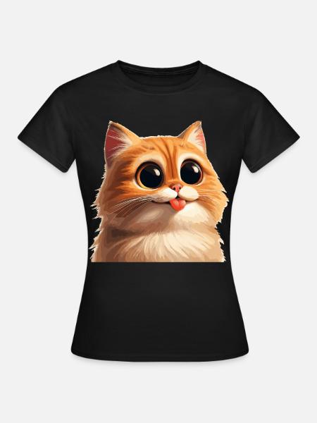 Katze mit riesigen Augen - Frauen T-Shirt - Schwarz