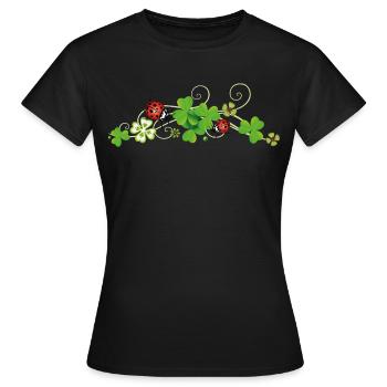 Trèfle, trèfle chanceux avec des coccinelles. - T-shirt Femme - noir - Devant - AI Model Female 172 dark (172cm)