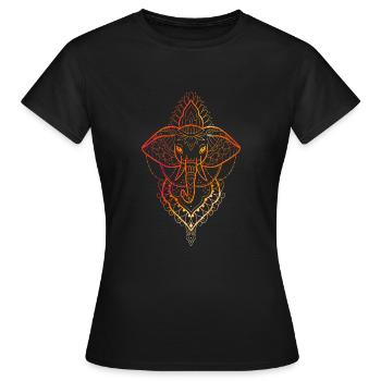Ganesh design symétrique line art coloré - T-shirt Femme - noir - Devant - AI Model Female 172 dark (172cm)