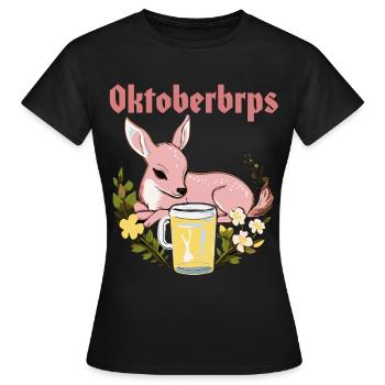 Rosa Reh Kitz Bambi Oktoberbrps auf Wiese - Frauen T-Shirt - Schwarz - Vorne - AI Model Female 172 dark (172cm)