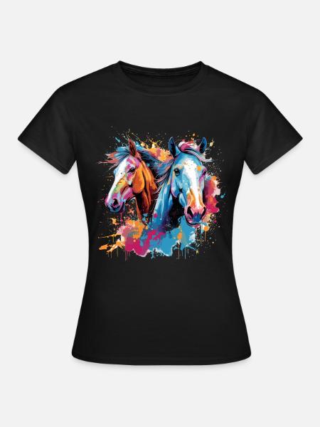 Chevaux, horses - T-shirt dam - svart