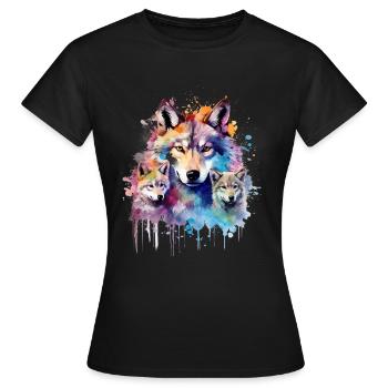 famille de loups, loup gris, louveteau - T-shirt Femme - noir - Devant - AI Model Female 172 dark (172cm)
