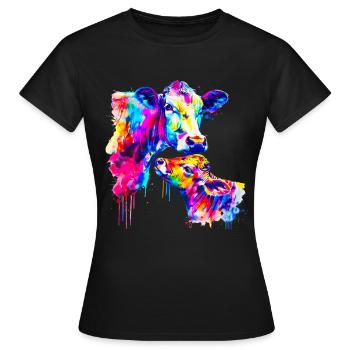 Cow with calf - Women's T-Shirt - black - Front - AI Model Female 172 dark (172cm)