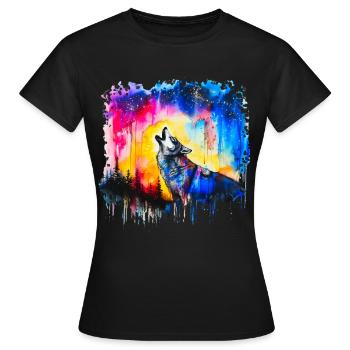 Wolf Aquarell - Frauen T-Shirt - Schwarz - Vorne - AI Model Female 172 dark (172cm)
