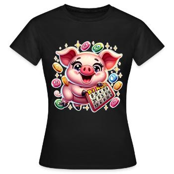 Lotto, Schwein, Bingo - Frauen T-Shirt - Schwarz - Vorne - AI Model Female 172 dark (172cm)