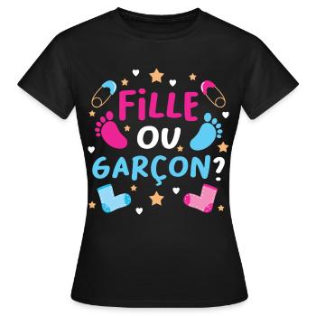 Garçon ou Fille Gender Reveal Baby Boy or Girl - T-shirt Femme - noir - Devant - AI Model Female 172 dark (172cm)