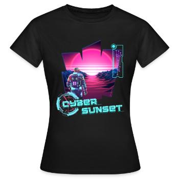 Astronaut Cyber Sunset gradient pink - Futuristic - Women's T-Shirt - black - Front - AI Model Female 172 dark (172cm)