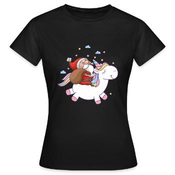 einhorn mit reitendem weihnachtsmann weihnachten - Frauen T-Shirt - Schwarz - Vorne - AI Model Female 172 dark (172cm)