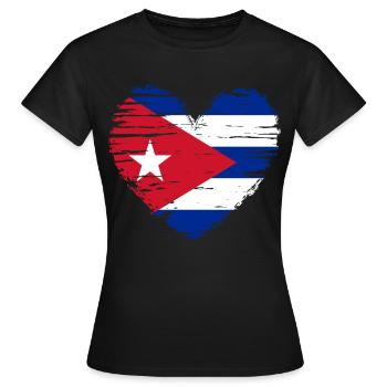 Kuba Herz Flagge Fahne Wappen - Frauen T-Shirt - Schwarz - Vorne - AI Model Female 172 dark (172cm)