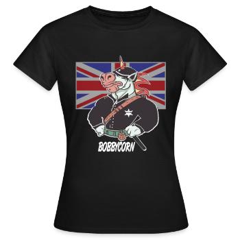 Bobbycorn, Einhorn England Bobby Polizist London - Frauen T-Shirt - Schwarz - Vorne - AI Model Female 172 dark (172cm)