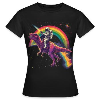 Astronaut reitet T-Rex Dinosaurier - Frauen T-Shirt - Schwarz - Vorne - AI Model Female 172 dark (172cm)