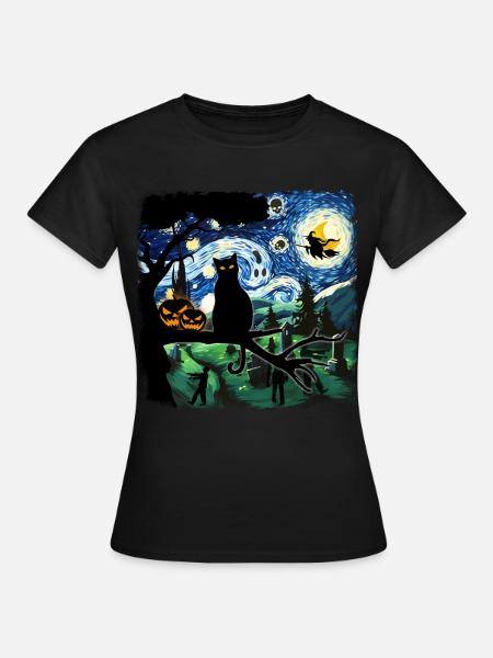 Halloween Black Cat Van Gogh - Women's T-Shirt - black
