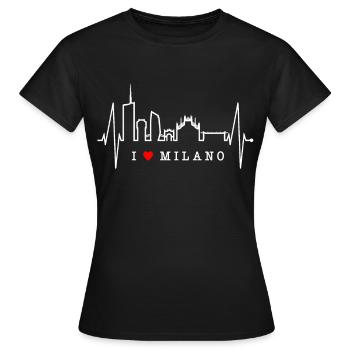 Milan Skyline Italy Heartbeat Fan Love Milano - Women's T-Shirt - black - Front - AI Model Female 172 dark (172cm)