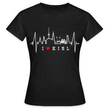 Kiel Skyline Herzschlag Fan Herz Liebe Love Kieler - Frauen T-Shirt - Schwarz - Vorne - AI Model Female 172 dark (172cm)