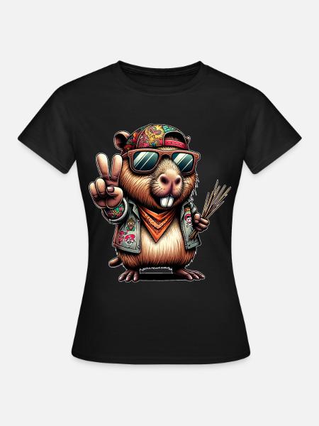 Capybara Peacezeichen - Dame-T-shirt - sort