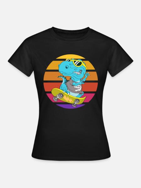 Skater Dinosaurier TRex - Frauen T-Shirt - Schwarz