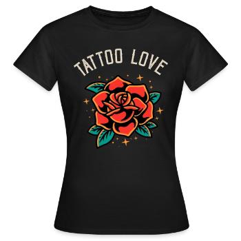 Tattoo Liebe Rose Tatoo Stil Illustration - Frauen T-Shirt - Schwarz - Vorne - AI Model Female 172 dark (172cm)