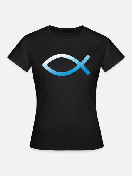 Jesus Fisch Ichtys Christliches Symbol Blau - Dame-T-shirt - sort