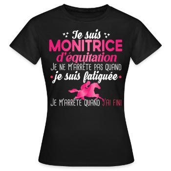 Monitrice d'équitation métier cheval chevaux - T-shirt Femme - noir - Devant - AI Model Female 172 dark (172cm)