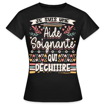 Aide Soignante Humour Aides Soignants - T-shirt Femme - noir - Devant - AI Model Female 172 dark (172cm)
