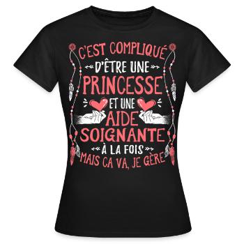 Aide Soignante Humour Aides Soignants - T-shirt Femme - noir - Devant - AI Model Female 172 dark (172cm)