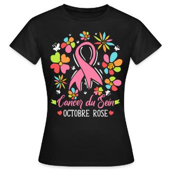 Octobre Ruban Rose Cancer du Sein Sensibilisation - T-shirt Femme - noir - Devant - AI Model Female 172 dark (172cm)