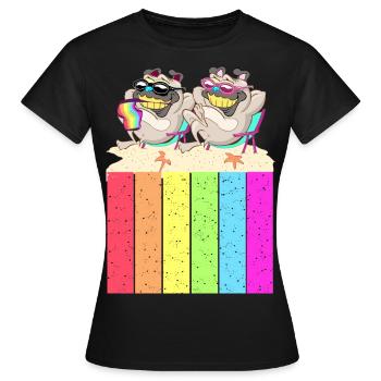 Hunde am Strand mit der Regenbogenfahne - Frauen T-Shirt - Schwarz - Vorne - AI Model Female 172 dark (172cm)