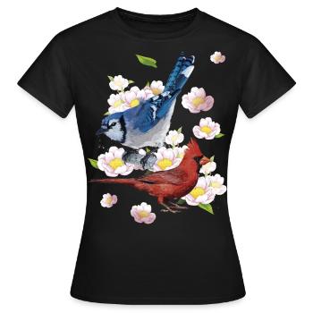 The Northern Cardinal and the Blue Jay - Women's T-Shirt - black - Front - AI Model Female 172 dark (172cm)