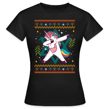 Yevnicorn Eenhoorn Chanoeka - Vrouwen T-shirt - zwart - Voor - AI Model Female 172 dark (172cm)