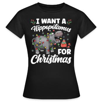 Nilpferd Weihnachten hippopotamus Geschenk - Frauen T-Shirt - Schwarz - Vorne - AI Model Female 172 dark (172cm)