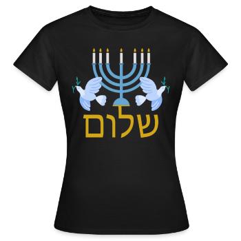 Hébreu Shalom Menorah juive pour la paix - T-shirt Femme - noir - Devant - AI Model Female 172 dark (172cm)