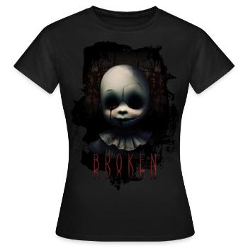 Broken - Doll with Tear Darkness Mourning Gothic - Women's T-Shirt - black - Front - AI Model Female 172 dark (172cm)
