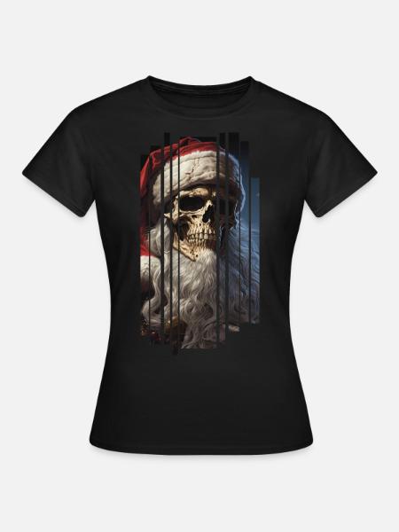 Dunkler Zauber: Der Totenkopf-Weihnachtsmann Skull - Dame-T-shirt - sort