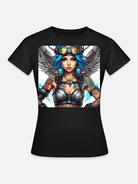 Cooler Cyberpunk Engel mit Kopfhörer - Frauen T-Shirt - Schwarz