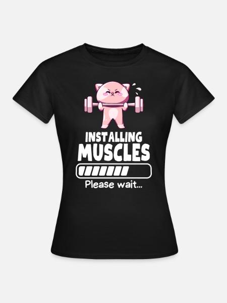 Muscle Building Weightlifting Cat Gym Humor - Women's T-Shirt - black