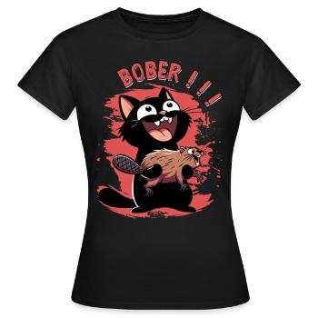 Hyper-Katze ruft „Bober!!!“ – Tierischer Ausraster - Frauen T-Shirt - Schwarz - Vorne - AI Model Female 172 dark (172cm)