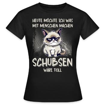 Menschen schubsen - Süße Grump Style Katze - Frauen T-Shirt - Schwarz - Vorne - AI Model Female 172 dark (172cm)