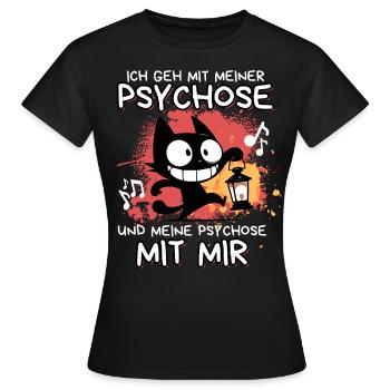 Psychose mit mir – Schwarze Katze mit Wahnsinn - Frauen T-Shirt - Schwarz - Vorne - AI Model Female 172 dark (172cm)