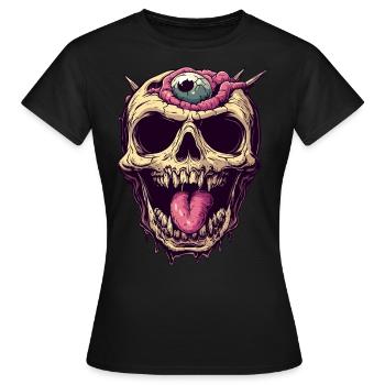 Crâne de zombie dégoûtant avec œil et langue - T-shirt Femme - noir - Devant - AI Model Female 172 dark (172cm)