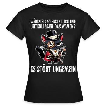 Sa respiration est inquiétante – Chat cynique au regard noble - T-shirt Femme - noir - Devant - AI Model Female 172 dark (172cm)